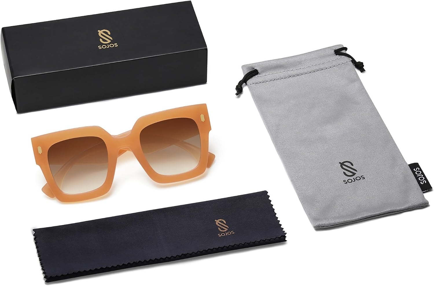 image:imageSOJOS Vintage Oversized Square Sunglasses for WomenRetro Womens Luxury Big Large Sun Glasses UV400 SJ2194Milky Orange FrameBrown Grading Lens
