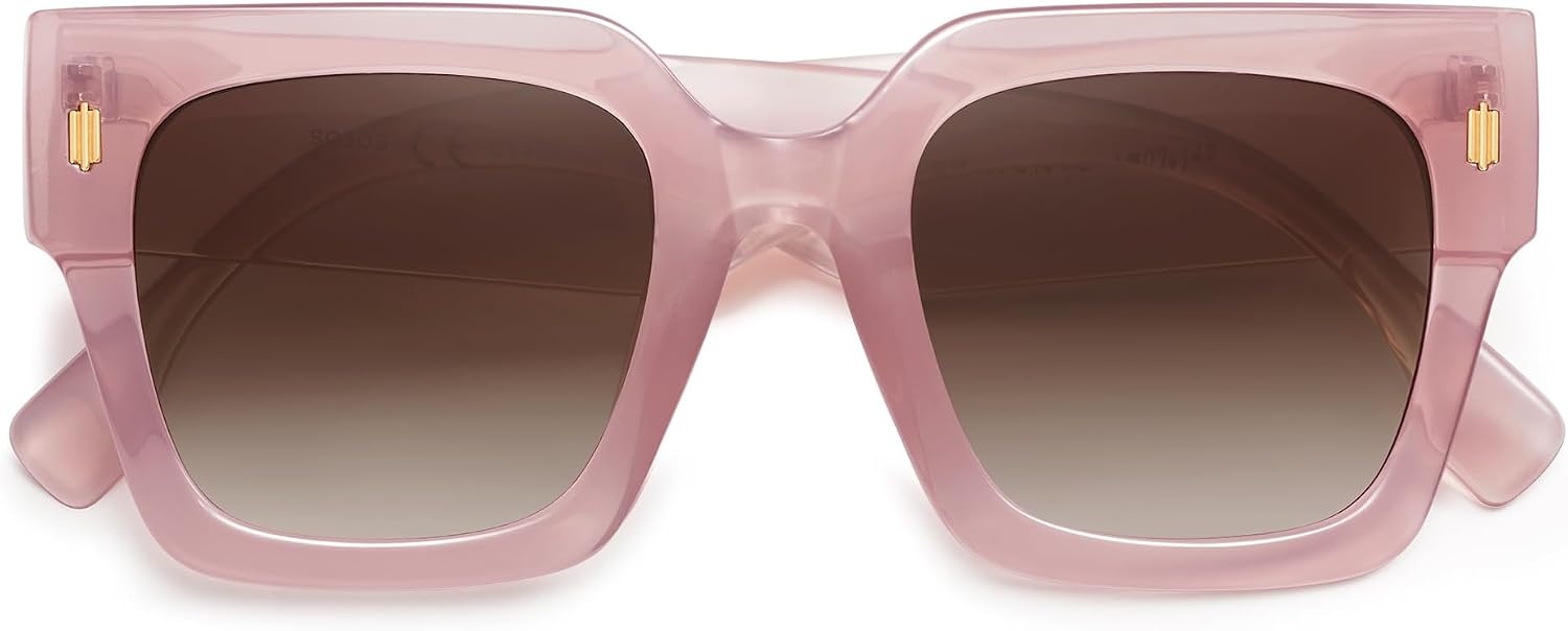 image:imageSOJOS Vintage Oversized Square Sunglasses for WomenRetro Womens Luxury Big Large Sun Glasses UV400 SJ2194Milky Pink FrameBrown Grading Lens