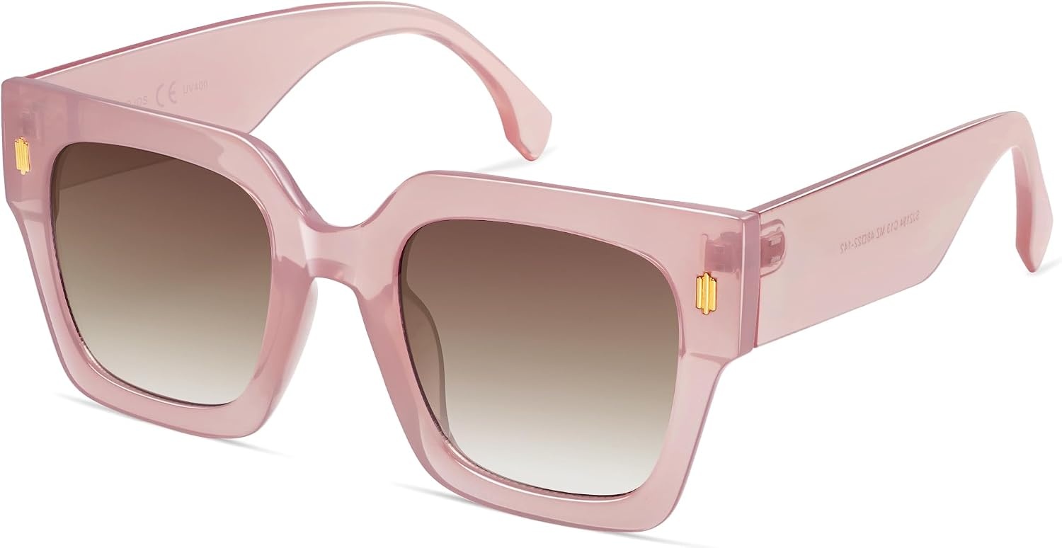 image:imageSOJOS Vintage Oversized Square Sunglasses for WomenRetro Womens Luxury Big Large Sun Glasses UV400 SJ2194Milky Pink FrameBrown Grading Lens