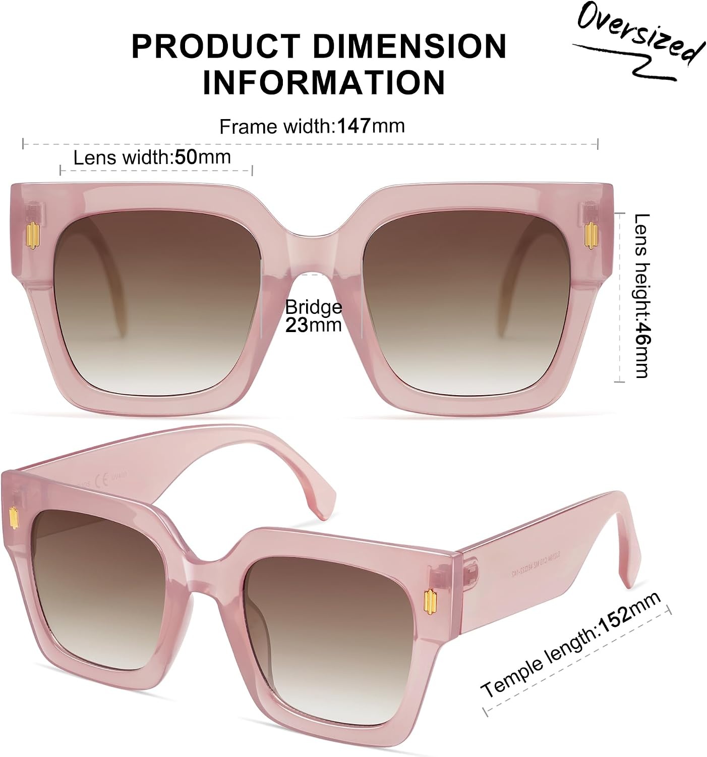 image:imageSOJOS Vintage Oversized Square Sunglasses for WomenRetro Womens Luxury Big Large Sun Glasses UV400 SJ2194Milky Pink FrameBrown Grading Lens