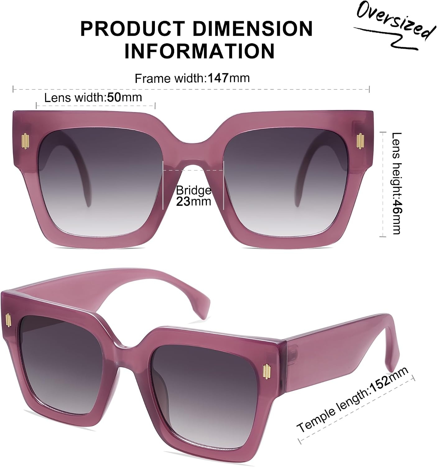 image:imageSOJOS Vintage Oversized Square Sunglasses for WomenRetro Womens Luxury Big Large Sun Glasses UV400 SJ2194Milky Purple FramePurple Grading Lens