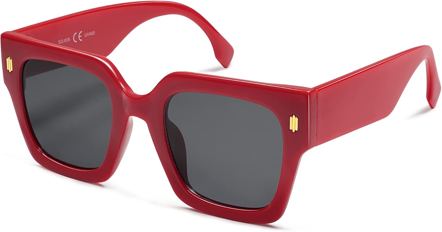 image:imageSOJOS Vintage Oversized Square Sunglasses for WomenRetro Womens Luxury Big Large Sun Glasses UV400 SJ2194Red FrameGrey Lens