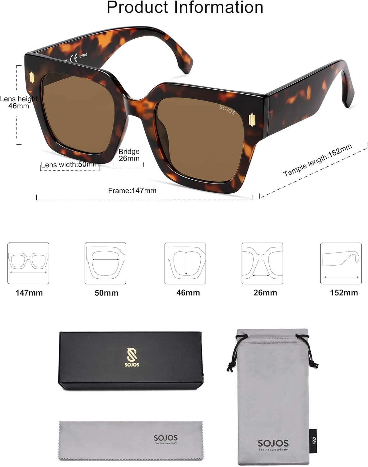 image:imageSOJOS Vintage Oversized Square Sunglasses for WomenRetro Womens Luxury Big Large Sun Glasses UV400 SJ2194TortoiseBrown