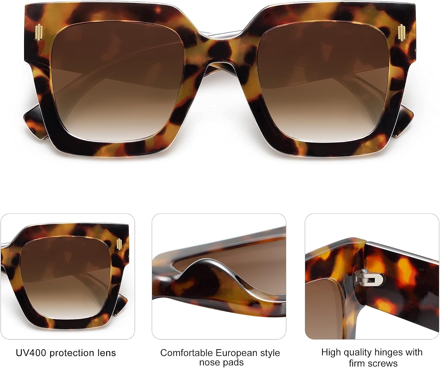 image:imageSOJOS Vintage Oversized Square Sunglasses for WomenRetro Womens Luxury Big Large Sun Glasses UV400 SJ2194Tortosie FrameBrown Grading Lens