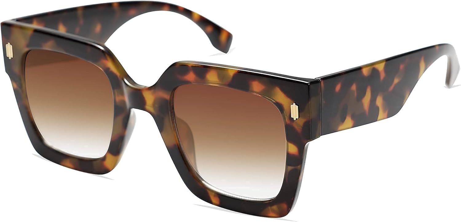 image:imageSOJOS Vintage Oversized Square Sunglasses for WomenRetro Womens Luxury Big Large Sun Glasses UV400 SJ2194Tortosie FrameBrown Grading Lens