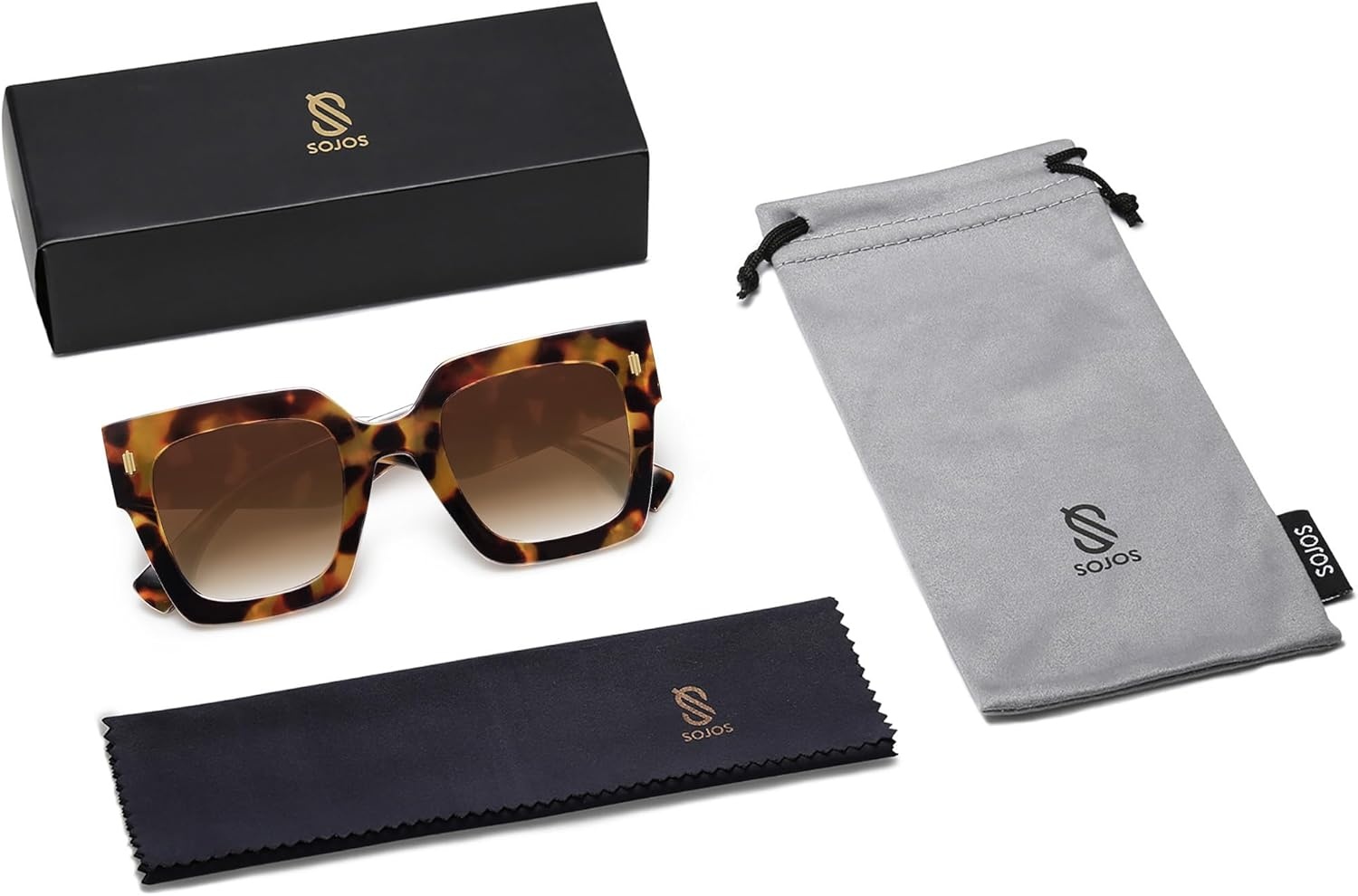 image:imageSOJOS Vintage Oversized Square Sunglasses for WomenRetro Womens Luxury Big Large Sun Glasses UV400 SJ2194Tortosie FrameBrown Grading Lens
