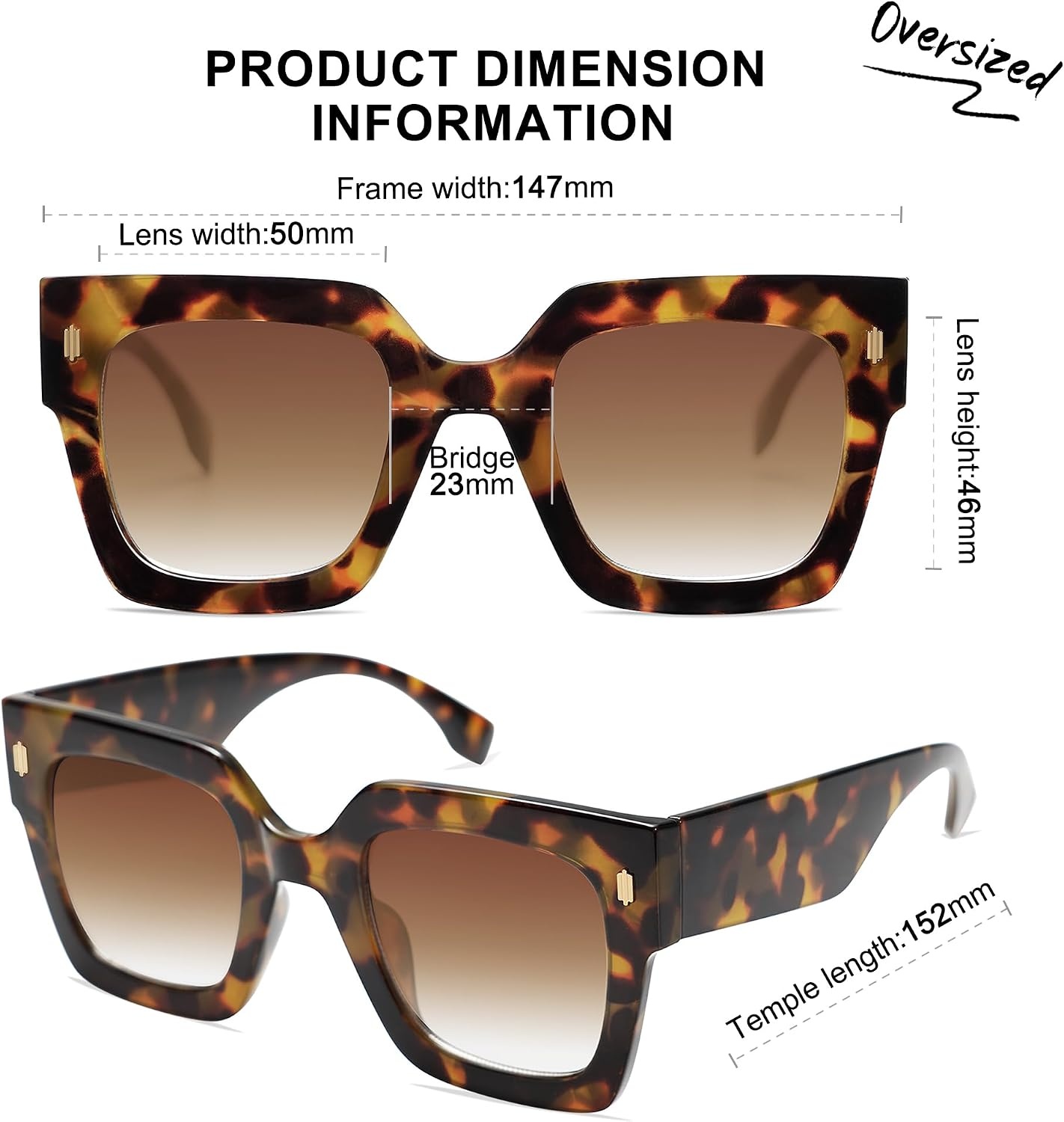 image:imageSOJOS Vintage Oversized Square Sunglasses for WomenRetro Womens Luxury Big Large Sun Glasses UV400 SJ2194Tortosie FrameBrown Grading Lens