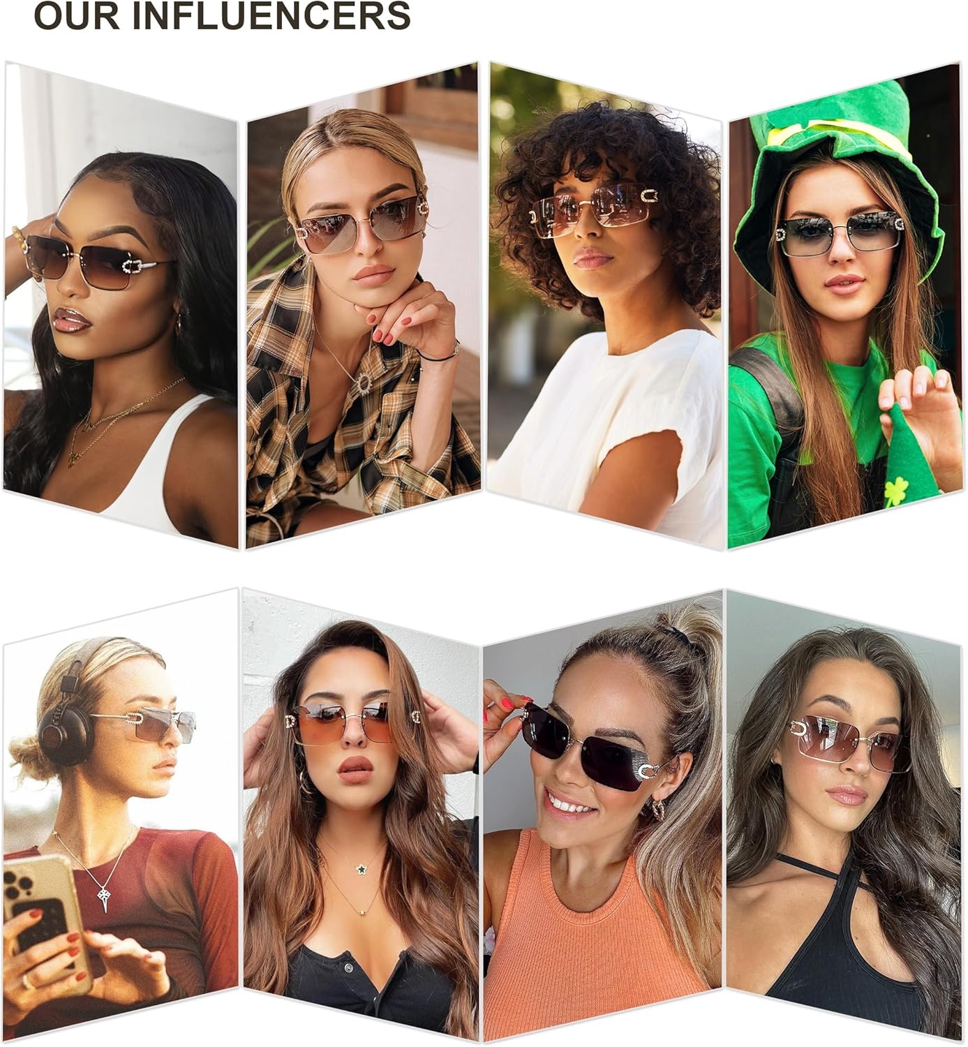 image:imageSOJOS Vintage Rectangle Sunglasses for WomenOversized Trendy Rimless 90s UV400 Womens Y2K Shades SJ1178GoldBrown Grading