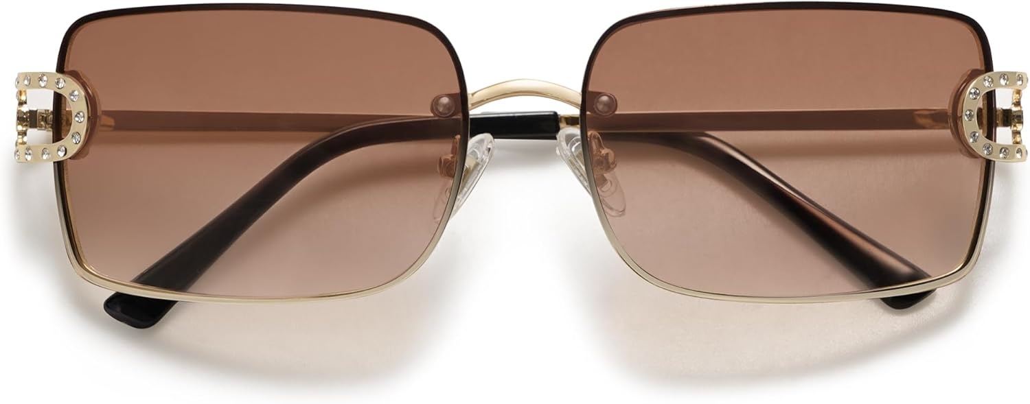 image:imageSOJOS Vintage Rectangle Sunglasses for WomenOversized Trendy Rimless 90s UV400 Womens Y2K Shades SJ1178GoldBrown Grading