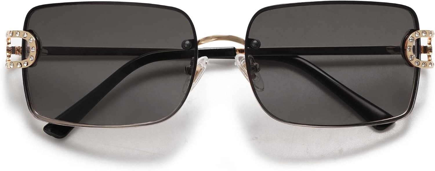 image:imageSOJOS Vintage Rectangle Sunglasses for WomenOversized Trendy Rimless 90s UV400 Womens Y2K Shades SJ1178GoldGrey