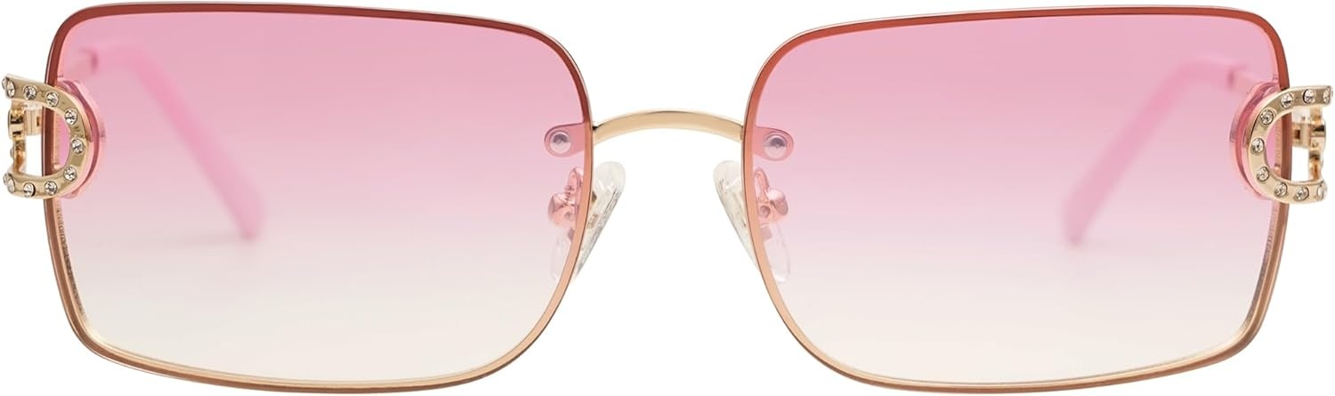 image:imageSOJOS Vintage Rectangle Sunglasses for WomenOversized Trendy Rimless 90s UV400 Womens Y2K Shades SJ1178GoldPink Grading