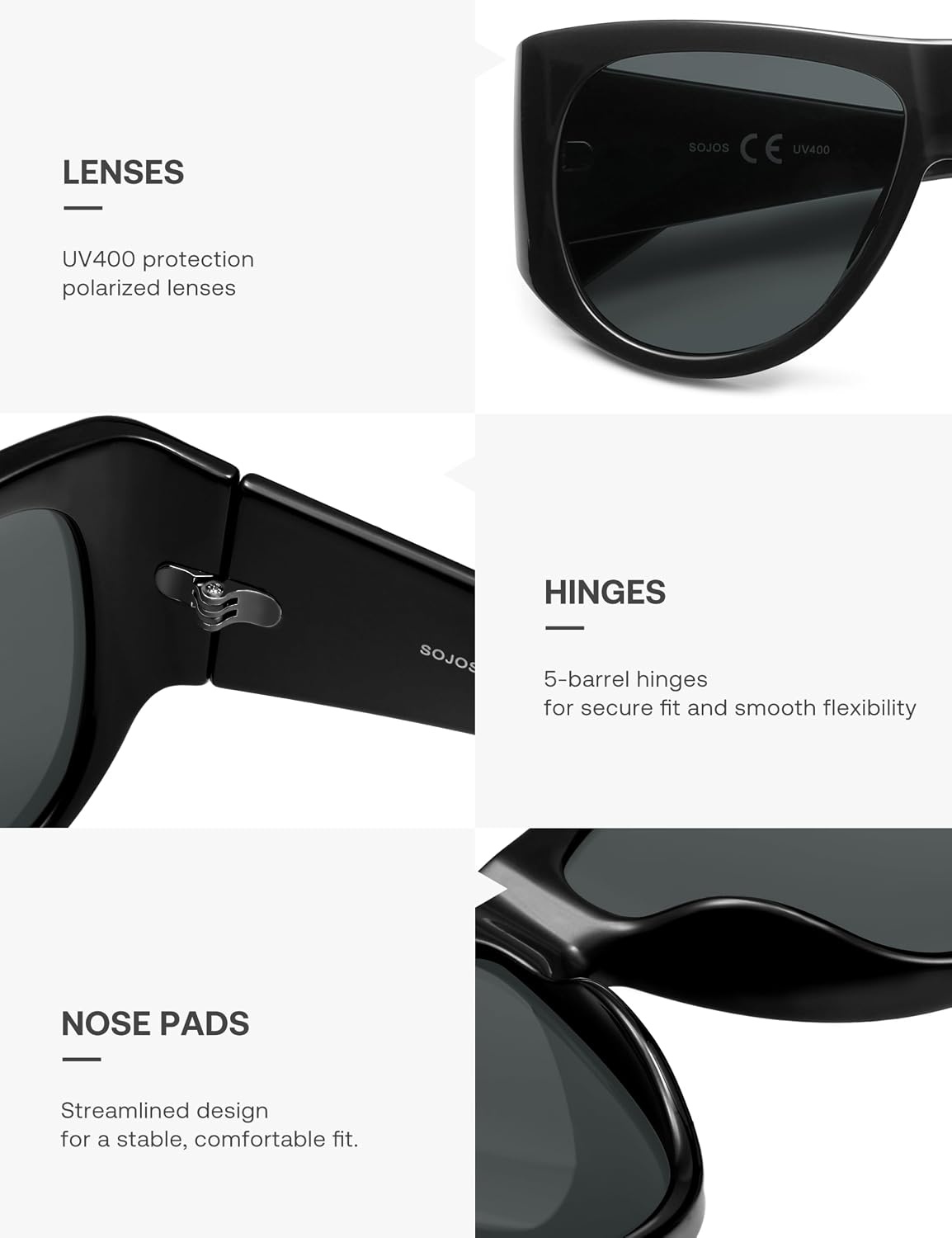 image:imageSOJOS Vintage Retro Oversized Big Aviator Polarized Sunglasses Womens Men SJ2615Black Frame Grey Lens