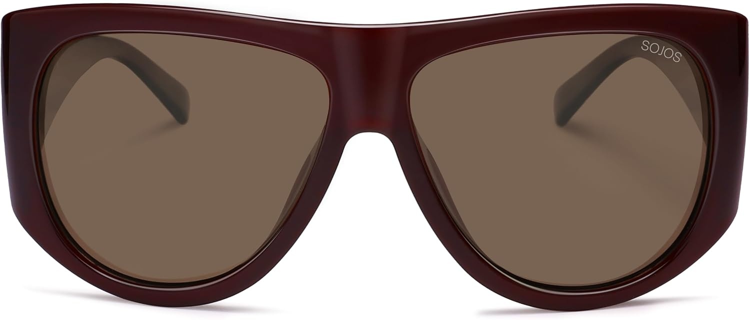 image:imageSOJOS Vintage Retro Oversized Big Aviator Polarized Sunglasses Womens Men SJ2615Brown Frame Brown Lens