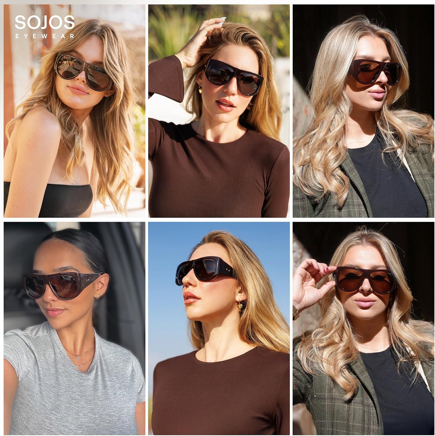 image:imageSOJOS Vintage Retro Oversized Big Aviator Polarized Sunglasses Womens Men SJ2615Brown Frame Brown Lens