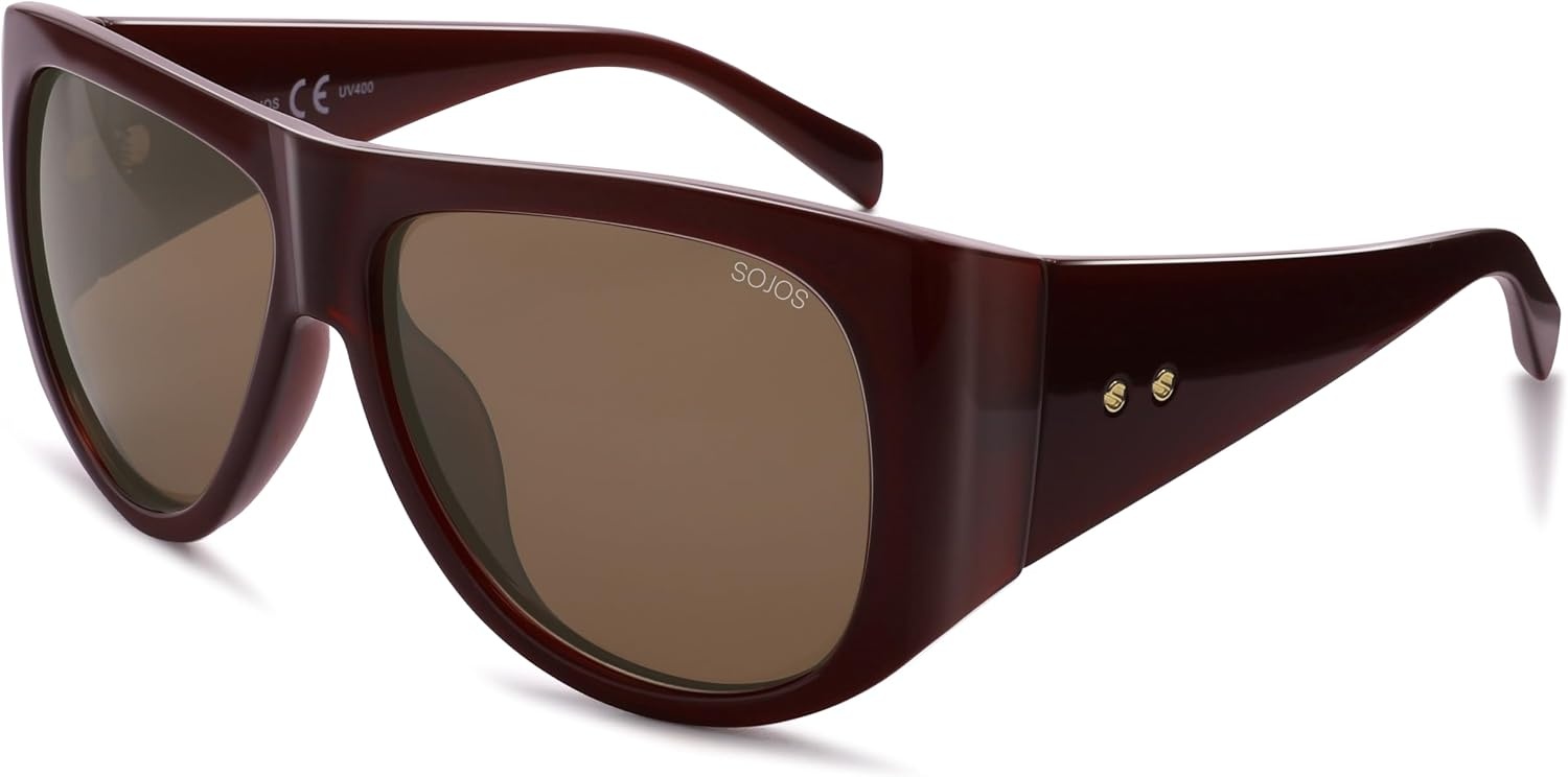image:imageSOJOS Vintage Retro Oversized Big Aviator Polarized Sunglasses Womens Men SJ2615Brown Frame Brown Lens