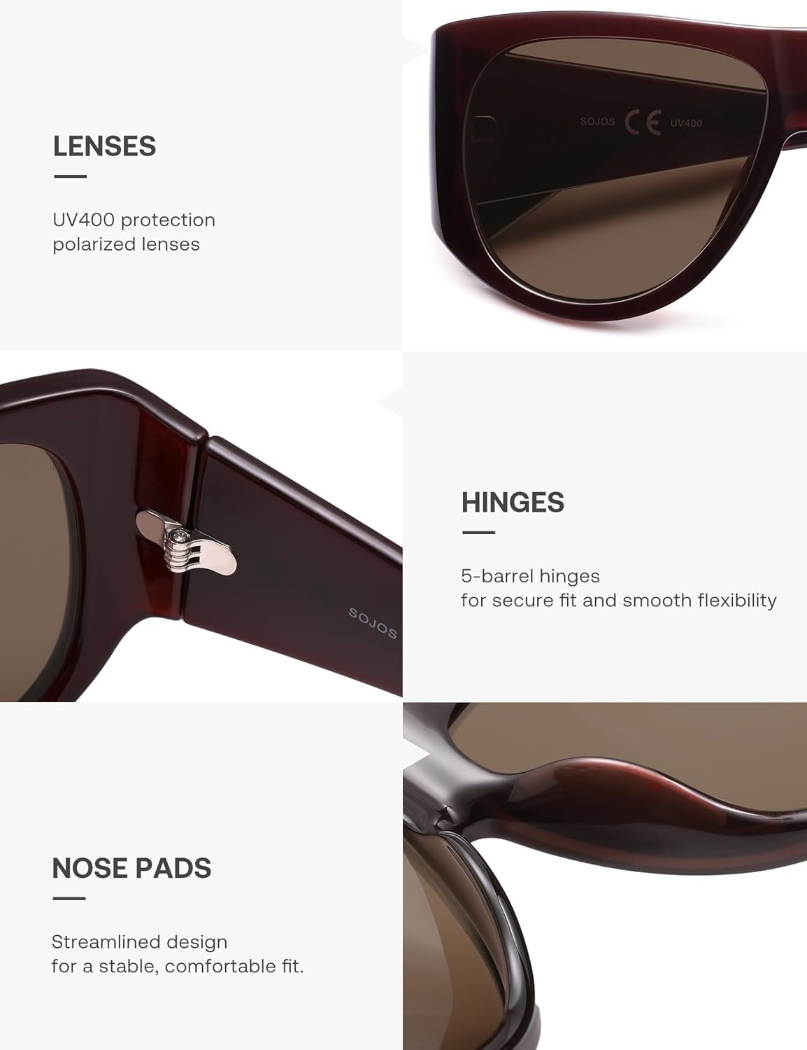 image:imageSOJOS Vintage Retro Oversized Big Aviator Polarized Sunglasses Womens Men SJ2615Brown Frame Brown Lens