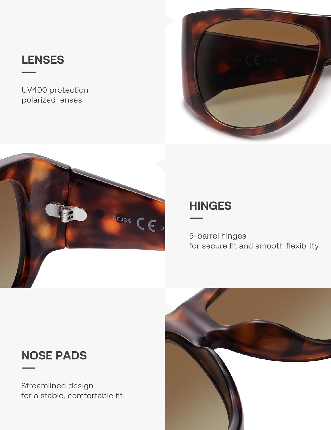 image:imageSOJOS Vintage Retro Oversized Big Aviator Polarized Sunglasses Womens Men SJ2615Brown Tortoise Frame Brown Lens