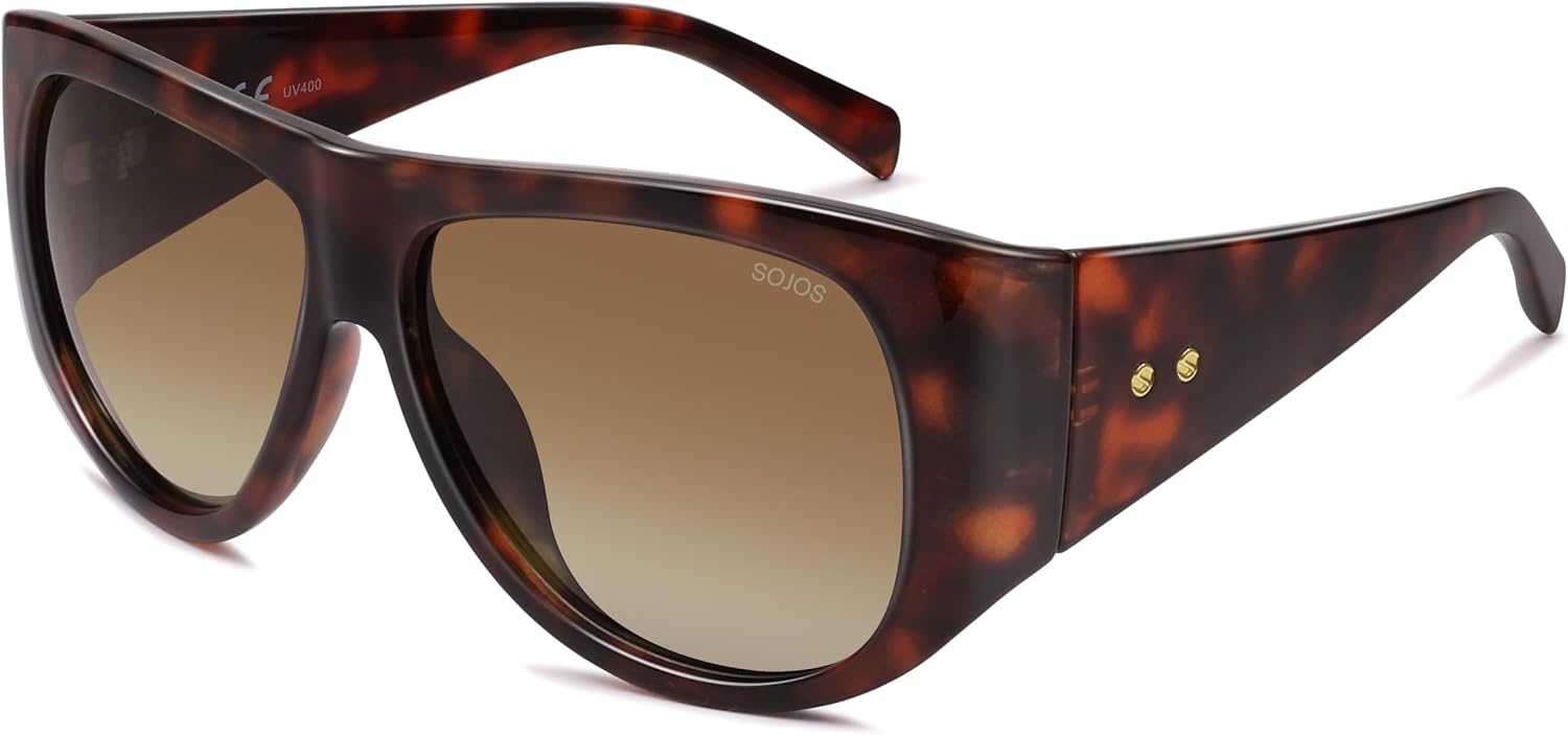 image:imageSOJOS Vintage Retro Oversized Big Aviator Polarized Sunglasses Womens Men SJ2615Brown Tortoise Frame Brown Lens