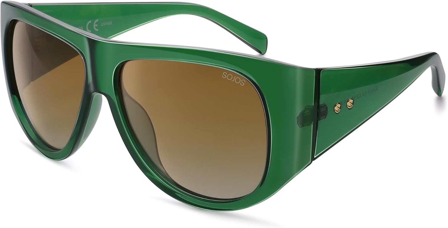 image:imageSOJOS Vintage Retro Oversized Big Aviator Polarized Sunglasses Womens Men SJ2615Green Frame Brown Grading Lens