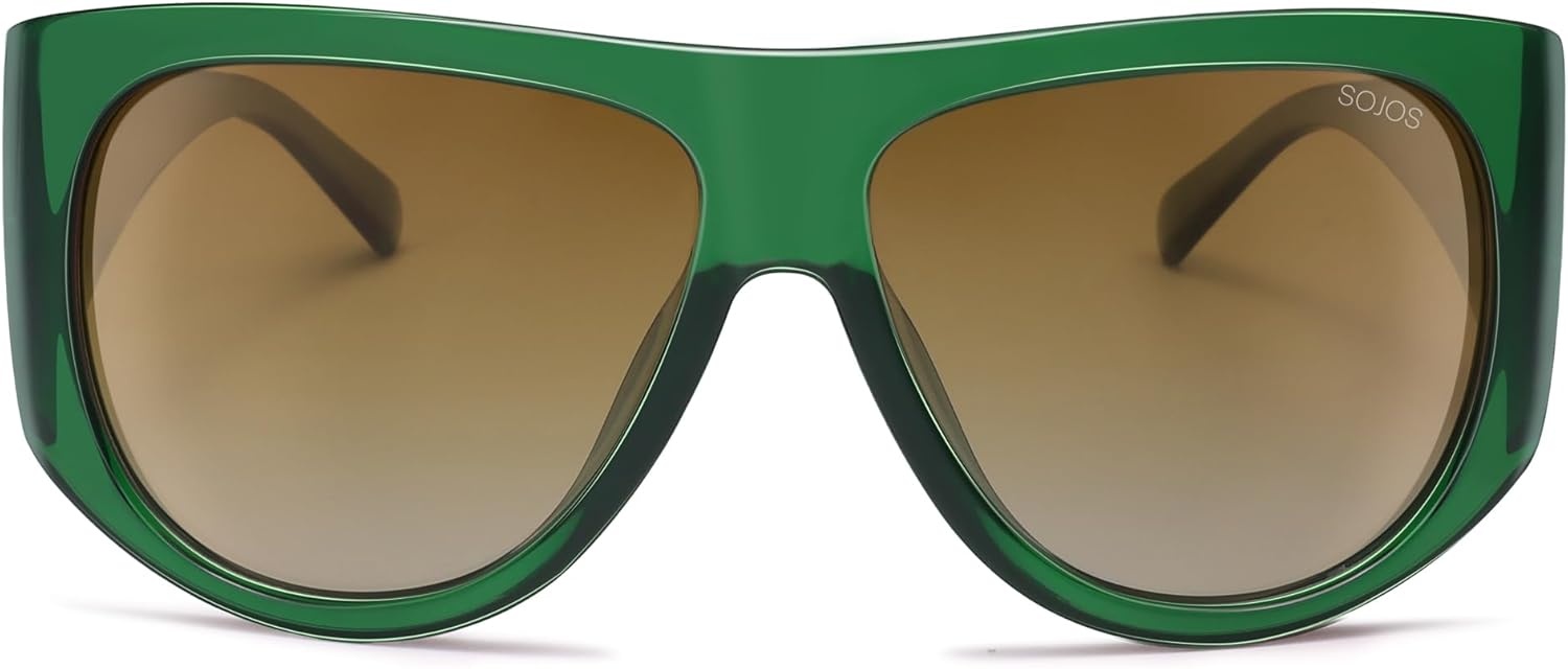 image:imageSOJOS Vintage Retro Oversized Big Aviator Polarized Sunglasses Womens Men SJ2615Green Frame Brown Grading Lens