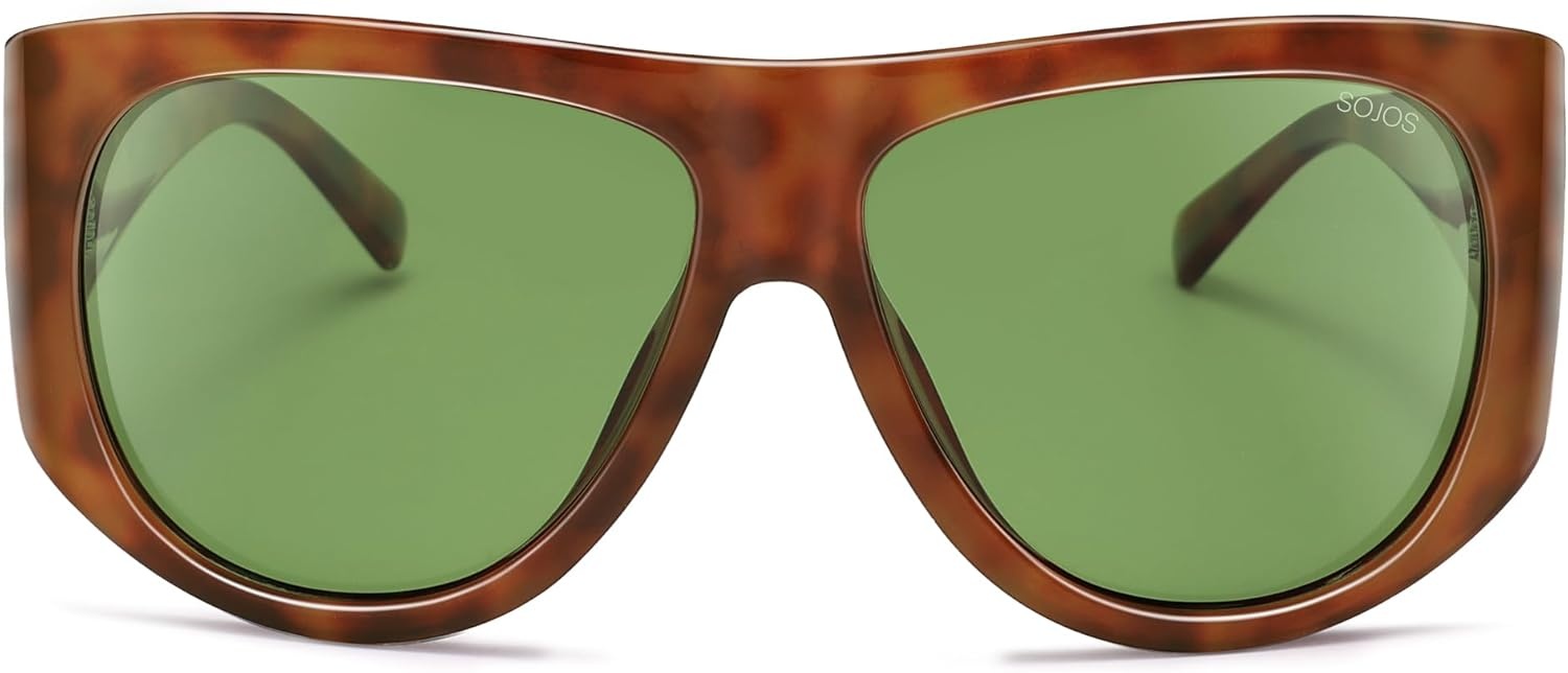 image:imageSOJOS Vintage Retro Oversized Big Aviator Polarized Sunglasses Womens Men SJ2615Yellow Tortoise Frame Green Lens