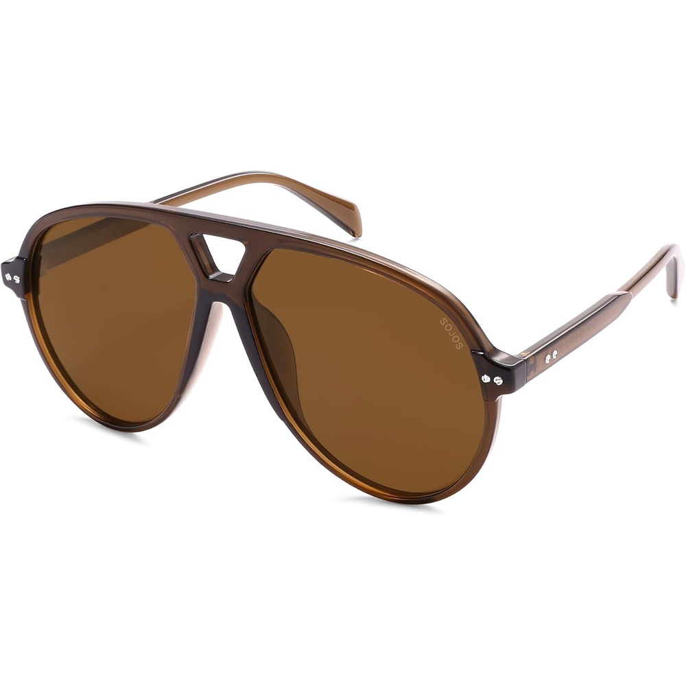 image:imageSOJOS Oversized Retro Aviator Sunglasses for Women Men Tangle Free Classic Vintage 70s Shades SJ2665Transparent BrownBrown Lens