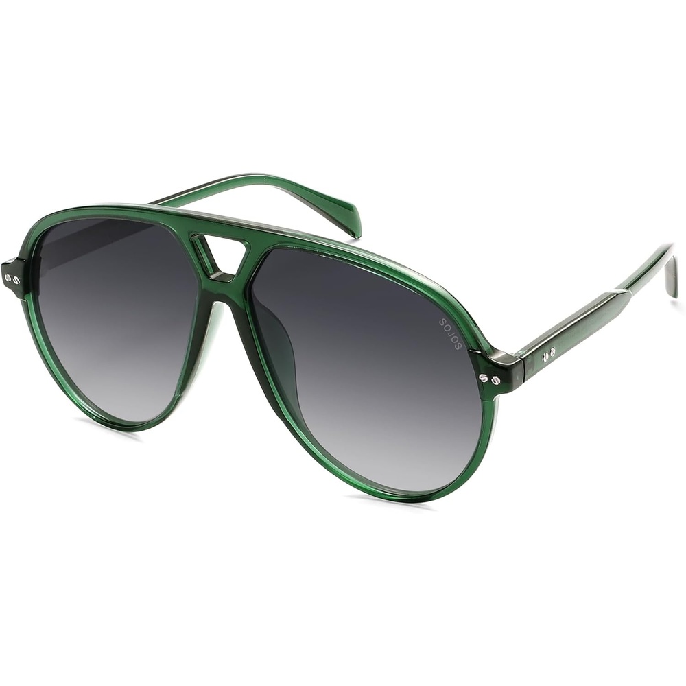 image:imageSOJOS Oversized Retro Aviator Sunglasses for Women Men Tangle Free Classic Vintage 70s Shades SJ2665Transparent GreenGrey Grading Lens