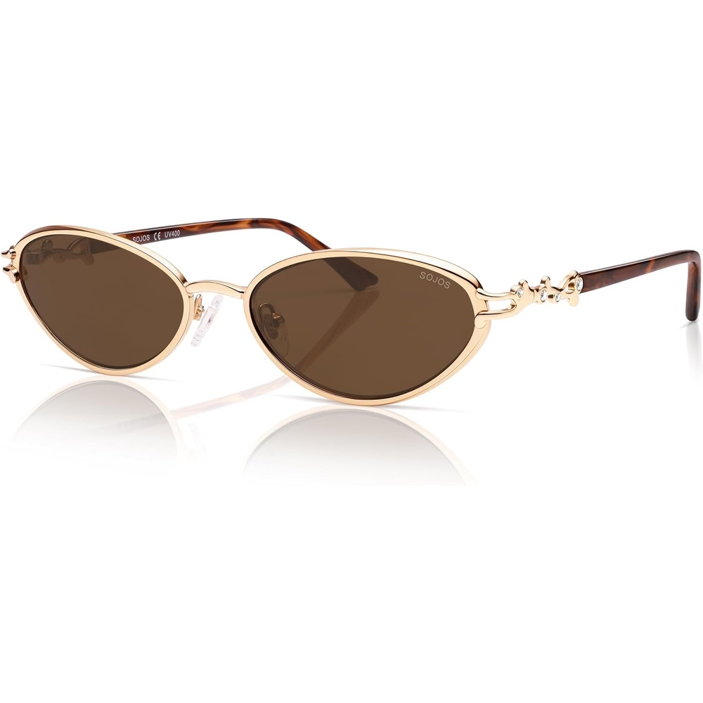 image:imageSOJOS Retro Cat Eye Sunglasses Women Men Acetate Metal Frame Trendy Designer UV400 Sun Glasses Staghorn CoralGoldBrown