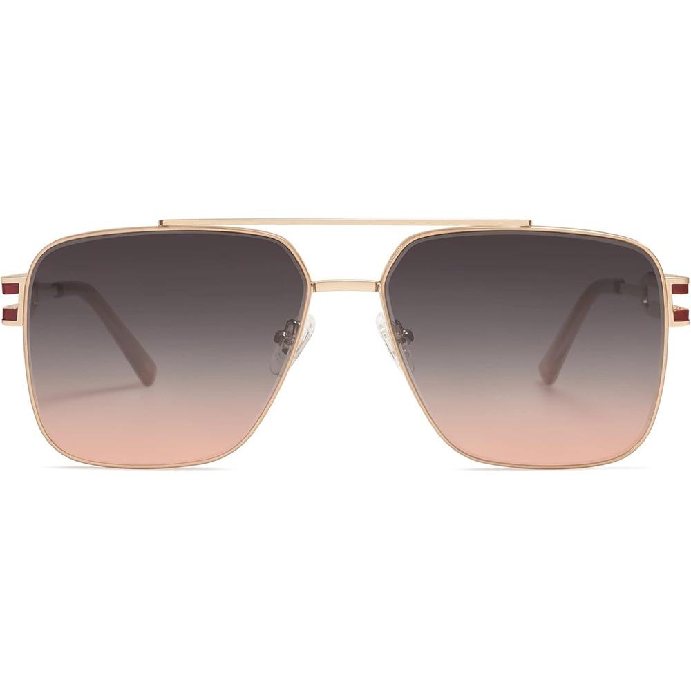image:imageSOJOS Retro Oversized Square Sunglasses for Women Men Vintage Large Double Bridge Metal Frame Unisex Sunglasses SJ1180GoldGreypink