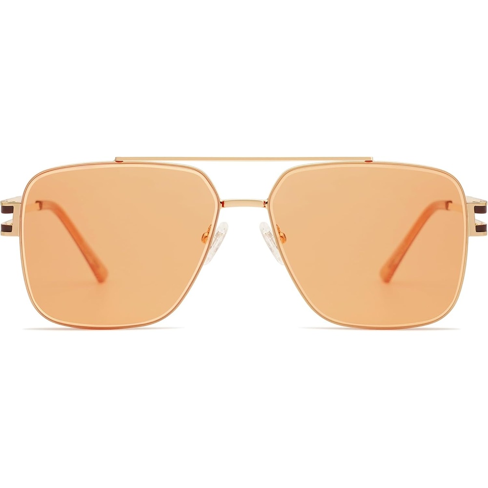 image:imageSOJOS Retro Oversized Square Sunglasses for Women Men Vintage Large Double Bridge Metal Frame Unisex Sunglasses SJ1180GoldOrange