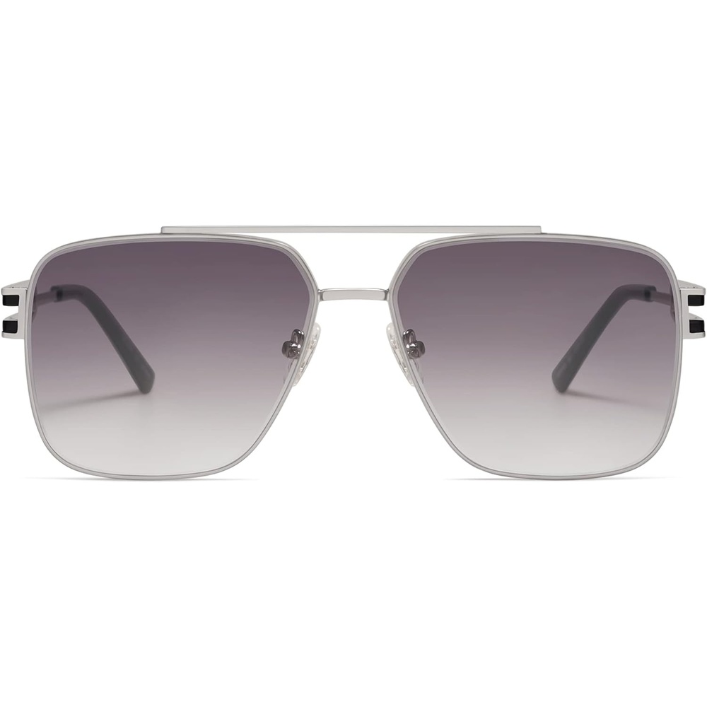 image:imageSOJOS Retro Oversized Square Sunglasses for Women Men Vintage Large Double Bridge Metal Frame Unisex Sunglasses SJ1180SilverGrey Grading