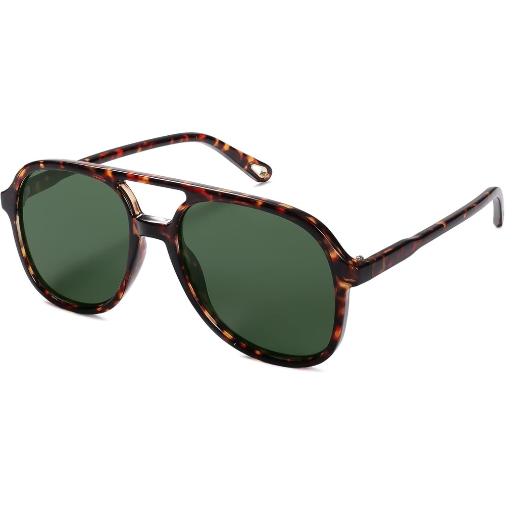 image:imageSOJOS Retro Polarized Aviator Sunglasses Womens Mens Classic 80s 90s Vintage Trendy Square Aviators SJ2174Brown TortoiseDark Green