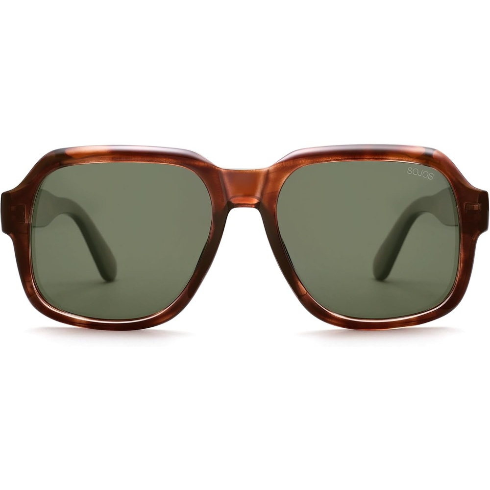 image:imageSOJOS Retro Square Polarized Sunglasses Womens Mens Chic Vintage Oversized Old Money Shades SJ2616TortoiseGreen