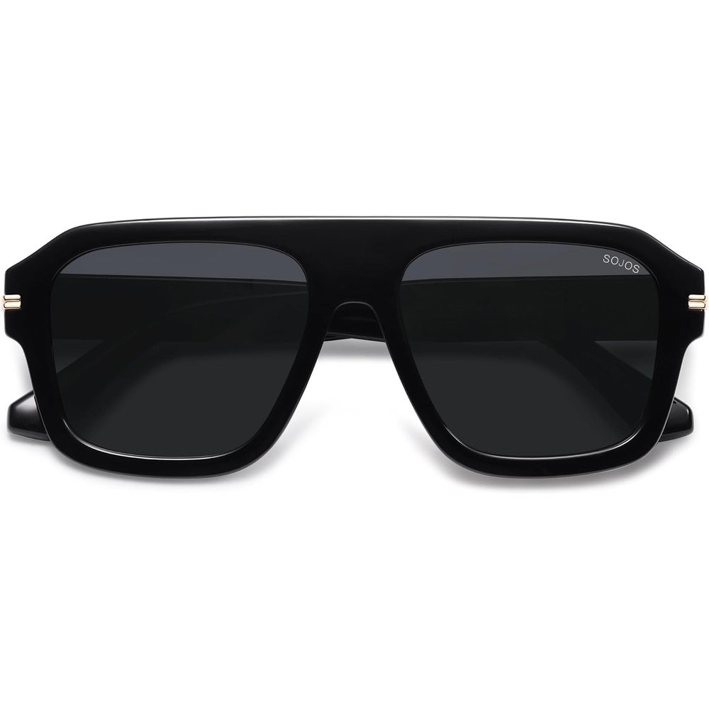 image:imageSOJOS Retro Thick Polarized Aviator Sunglasses for Women Men Vintage Oversized Square Shades SJ2384BlackGrey