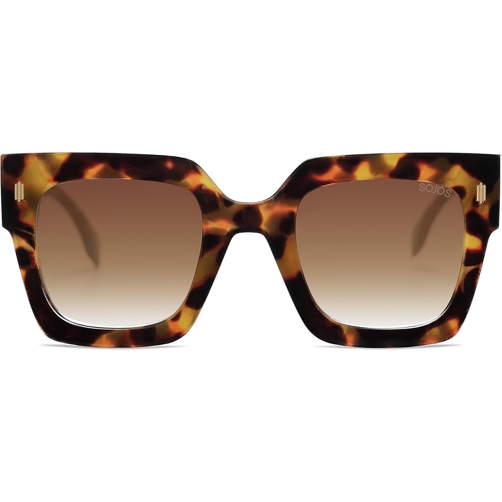 image:imageSOJOS Vintage Oversized Square Sunglasses for WomenRetro Womens Luxury Big Large Sun Glasses UV400 SJ2194Tortosie FrameBrown Grading Lens