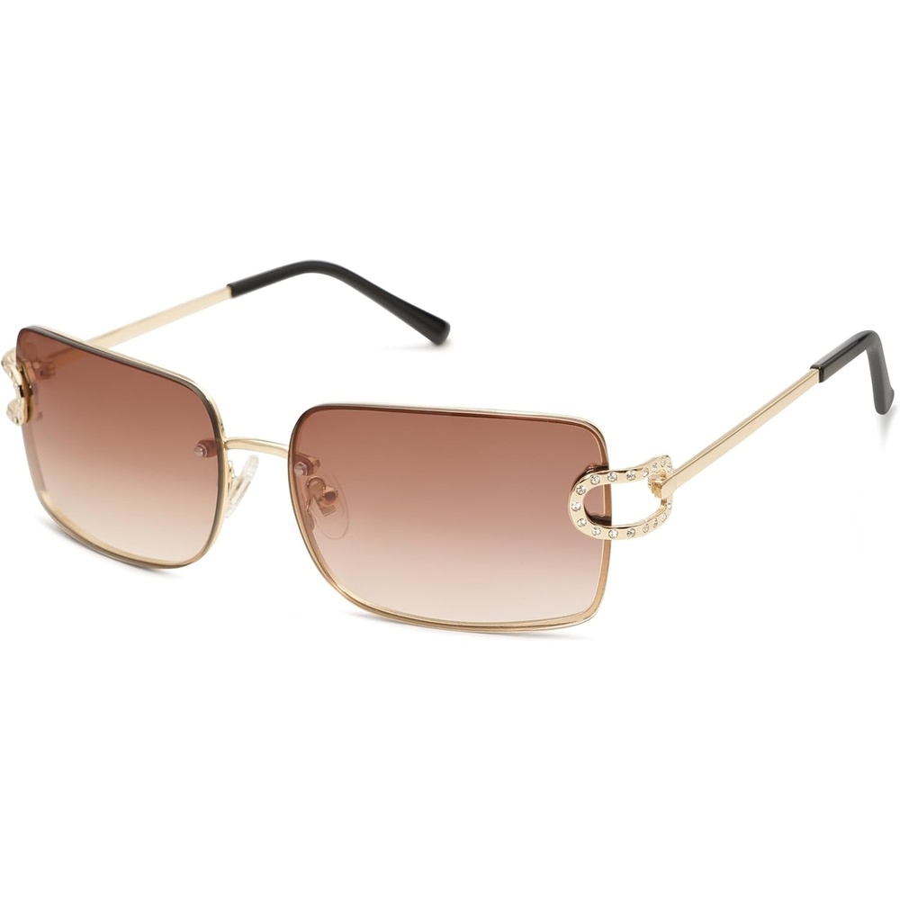 image:imageSOJOS Vintage Rectangle Sunglasses for WomenOversized Trendy Rimless 90s UV400 Womens Y2K Shades SJ1178GoldBrown Grading