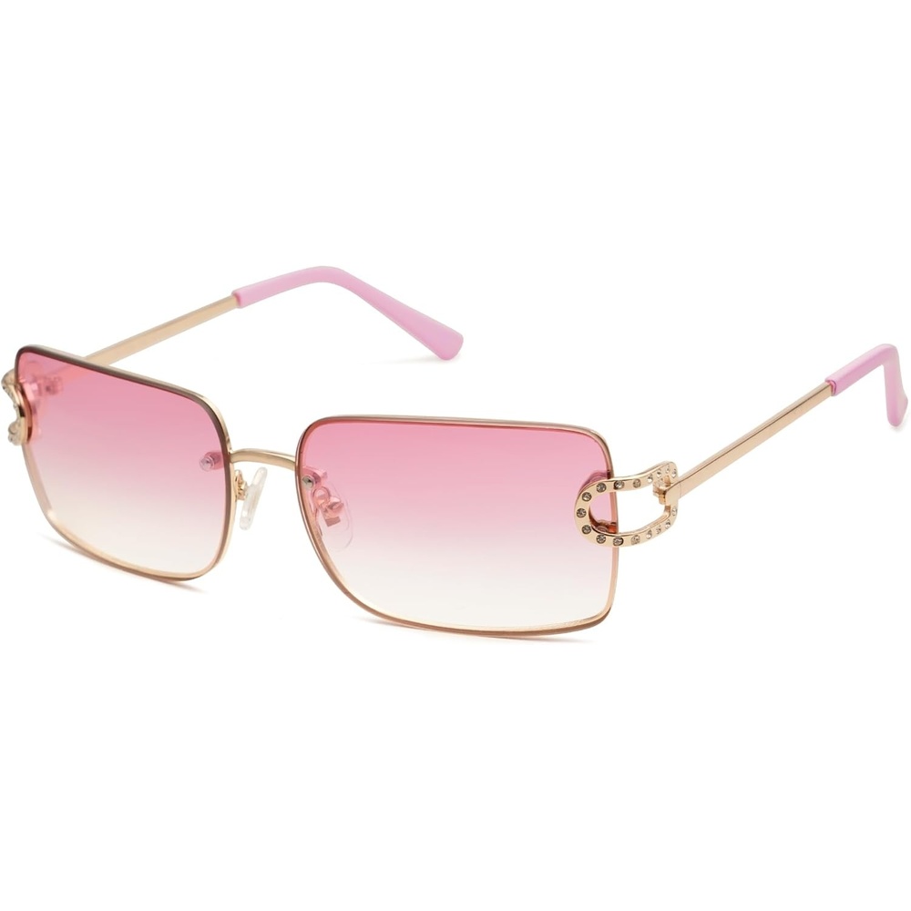 image:imageSOJOS Vintage Rectangle Sunglasses for WomenOversized Trendy Rimless 90s UV400 Womens Y2K Shades SJ1178GoldPink Grading
