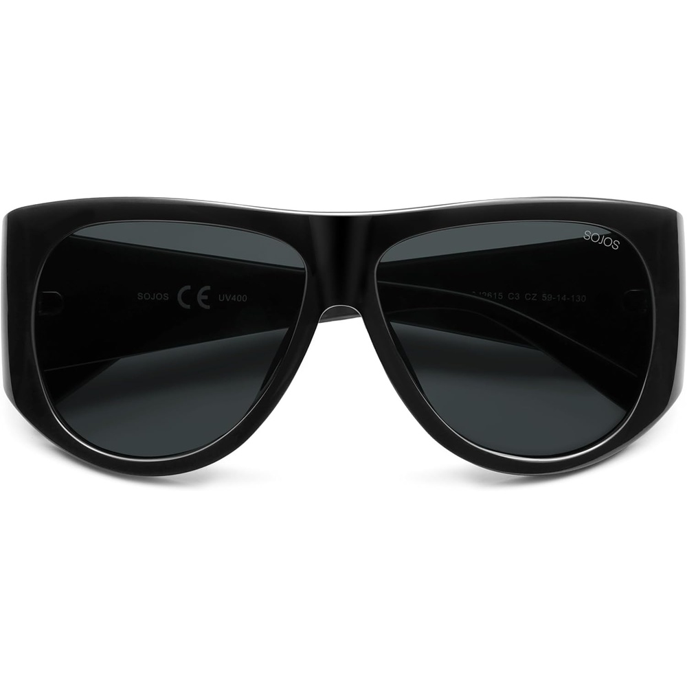 image:imageSOJOS Vintage Retro Oversized Big Aviator Polarized Sunglasses Womens Men SJ2615Black Frame Grey Lens