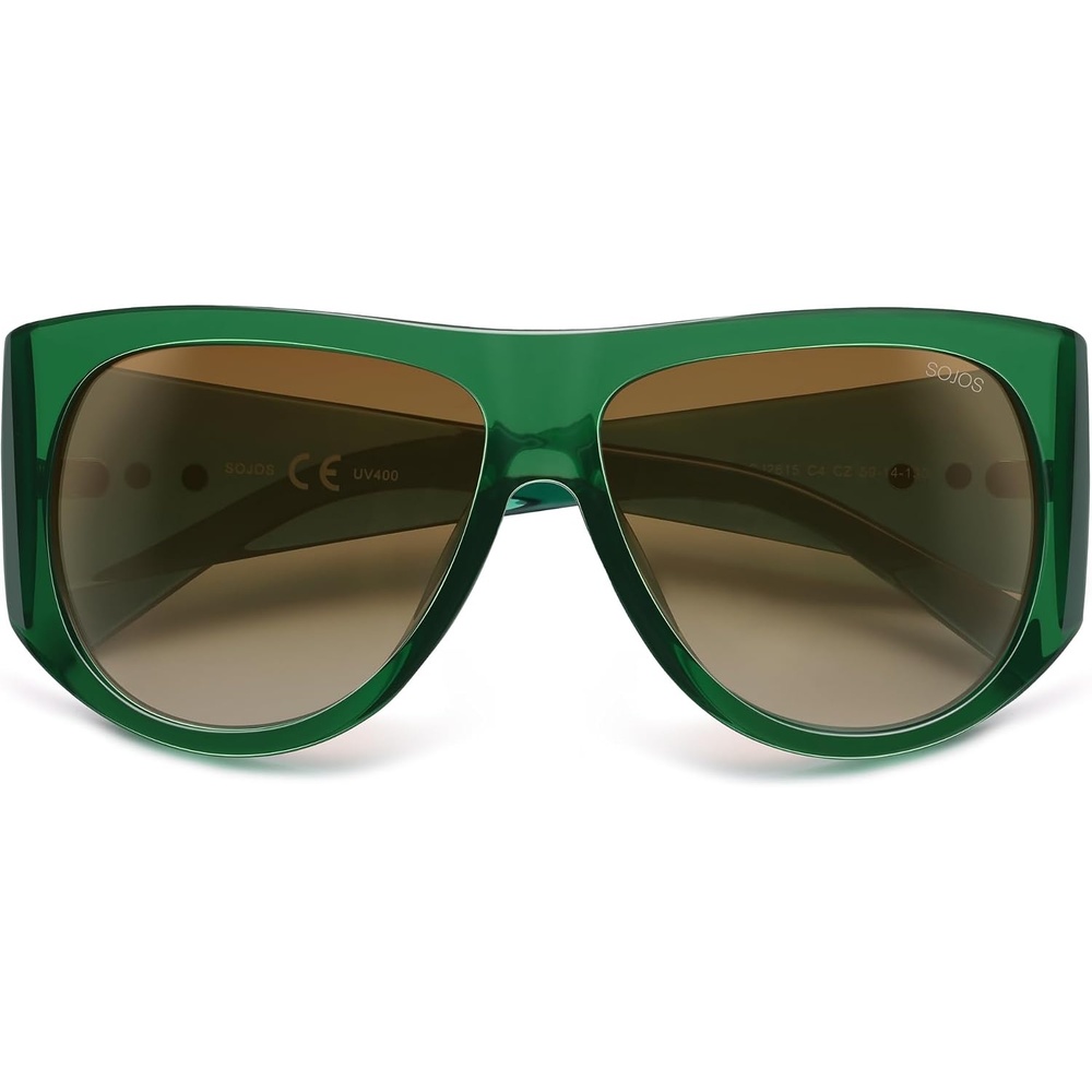 image:imageSOJOS Vintage Retro Oversized Big Aviator Polarized Sunglasses Womens Men SJ2615Green Frame Brown Grading Lens
