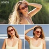 image:imageSOJOS Retro Polarized Cat Eye Sunglasses for Women Narrow Vintage Shades Trendy Sunnies SJ2396Milky GreenGreen