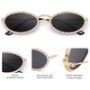image:imageSOJOS Retro Skinny Oval Rhinestone Sunglasses for Women 90s Styles Bling Hippie Disco Trendy Sun Glasses Small Face SJ1205Black