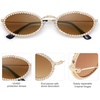 image:imageSOJOS Retro Skinny Oval Rhinestone Sunglasses for Women 90s Styles Bling Hippie Disco Trendy Sun Glasses Small Face SJ1205Brown