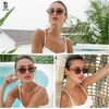image:imageSOJOS Trendy Polarized Sunglasses Womens Men Retro Vintage 90s Cute Cat Eye Narrow Sun Glasses SJ2381Green Frame Brown Lens