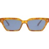 image:imageSOJOS Trendy Polarized Sunglasses Womens Men Retro Vintage 90s Cute Cat Eye Narrow Sun Glasses SJ2381Yellow Tortoise Frame Blue Lens