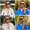image:imageSOJOS Unisex Rounded Square Polarized Sunglasses TR90 Frame UV400 Protection Lightweight Retro for Women amp MenLight Brown StripesGreen
