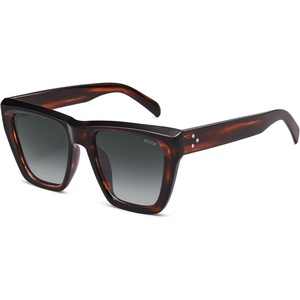 image:imageSOJOS Fashion Oversized Square Cat Eye Polarized Sunglasses for Women Trendy Cateye Style Womens Sunglasses SJ2179Dark Brown StripeDark Green Grading