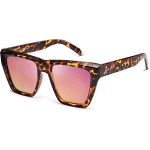 image:imageSOJOS Fashion Oversized Square Cat Eye Polarized Sunglasses for Women Trendy Cateye Style Womens Sunglasses SJ2179LeopardRose Mirrored