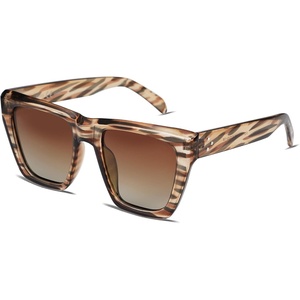 image:imageSOJOS Fashion Oversized Square Cat Eye Polarized Sunglasses for Women Trendy Cateye Style Womens Sunglasses SJ2179Light Brown StripBrown Grading