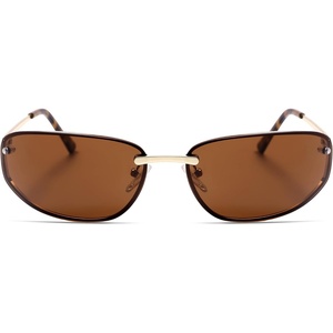 image:imageSOJOS Oval Wrap Around Sunglasses for Women Rave Glasses Y2K Funky Cool Retro Metal Style SJ1268GoldBrown