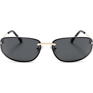 image:imageSOJOS Oval Wrap Around Sunglasses for Women Rave Glasses Y2K Funky Cool Retro Metal Style SJ1268GoldGrey